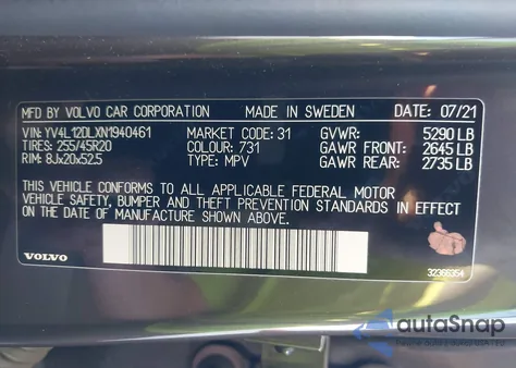 2022 Volvo Xc60 B5 Inscription z USA, uszkodzony, nr VIN YV4L12DLXN1940461